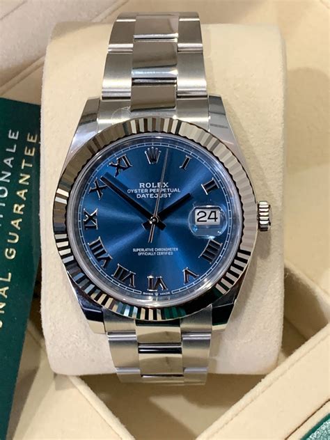 rolex datejust 41 white gold blue dial|rolex 41mm datejust mint dial.